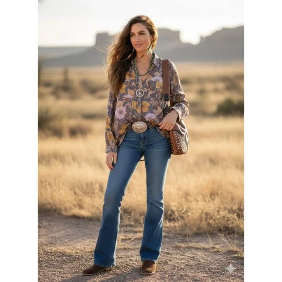 PiLCRO Floral Print Button Down Shirt Women's Size L Long Sleeve Boho - Picture 7 of 7